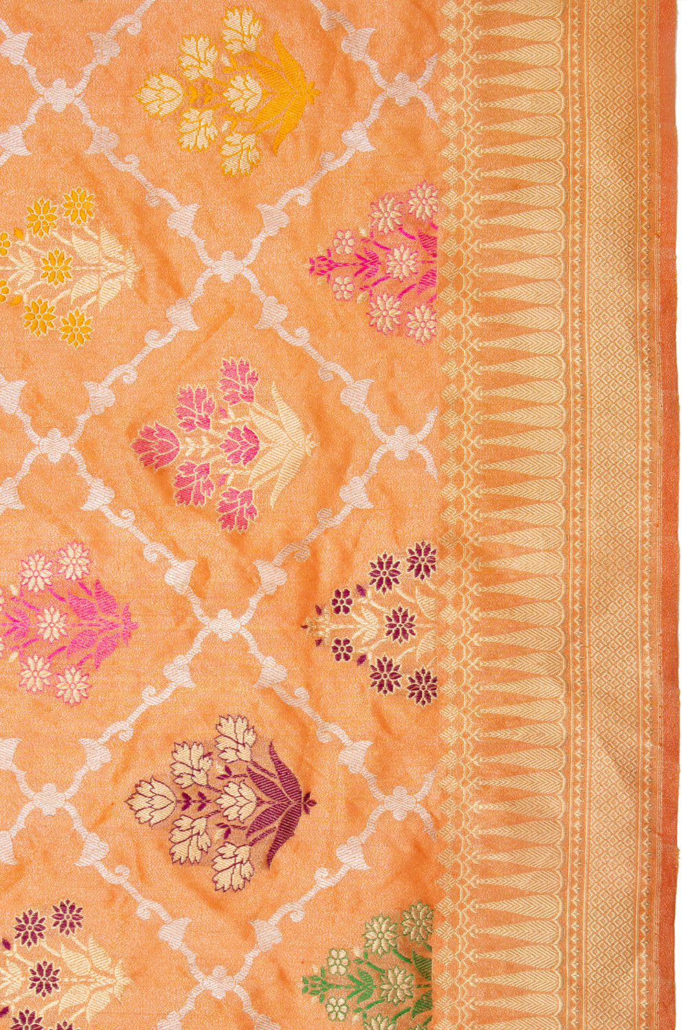 Banarasi Silk Tissue Jaal And Butta Orange Saree