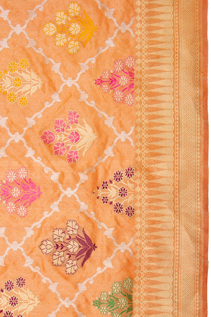 Banarasi Silk Tissue Jaal And Butta Orange Saree