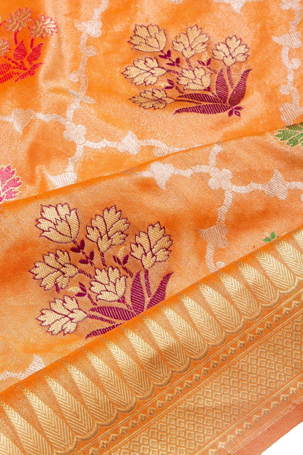 Banarasi Silk Tissue Jaal And Butta Orange Saree
