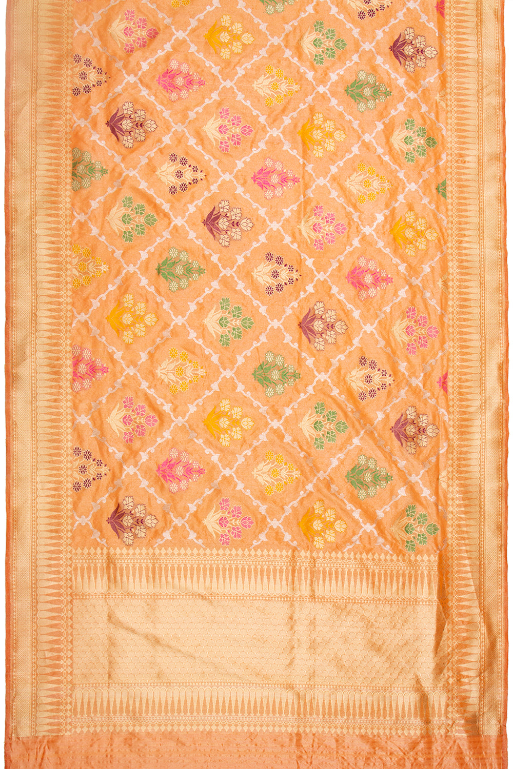 Banarasi Silk Tissue Jaal And Butta Orange Saree