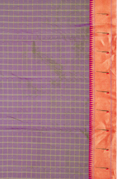 Paithani Silk Checks Dual Tone Purple And Green Saree