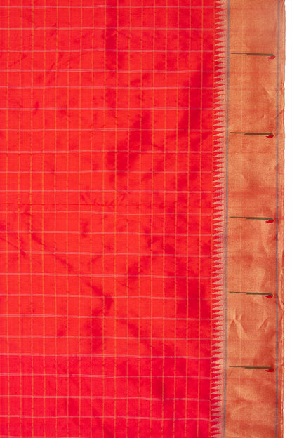 Paithani Silk Checks Red Saree