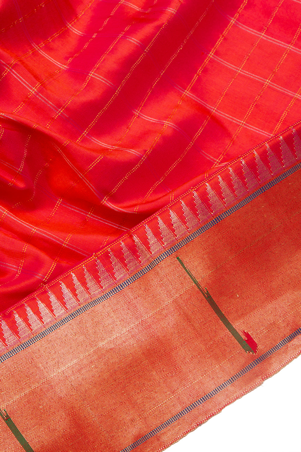 Paithani Silk Checks Red Saree