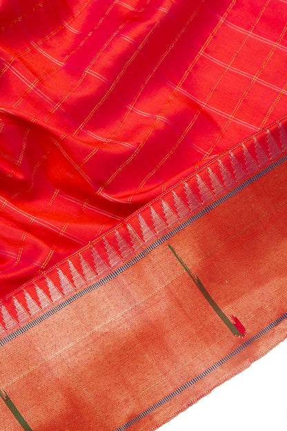 Paithani Silk Checks Red Saree