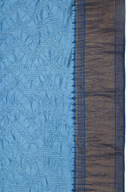 Kanchipuram Silk Bandhani Sky Blue Saree