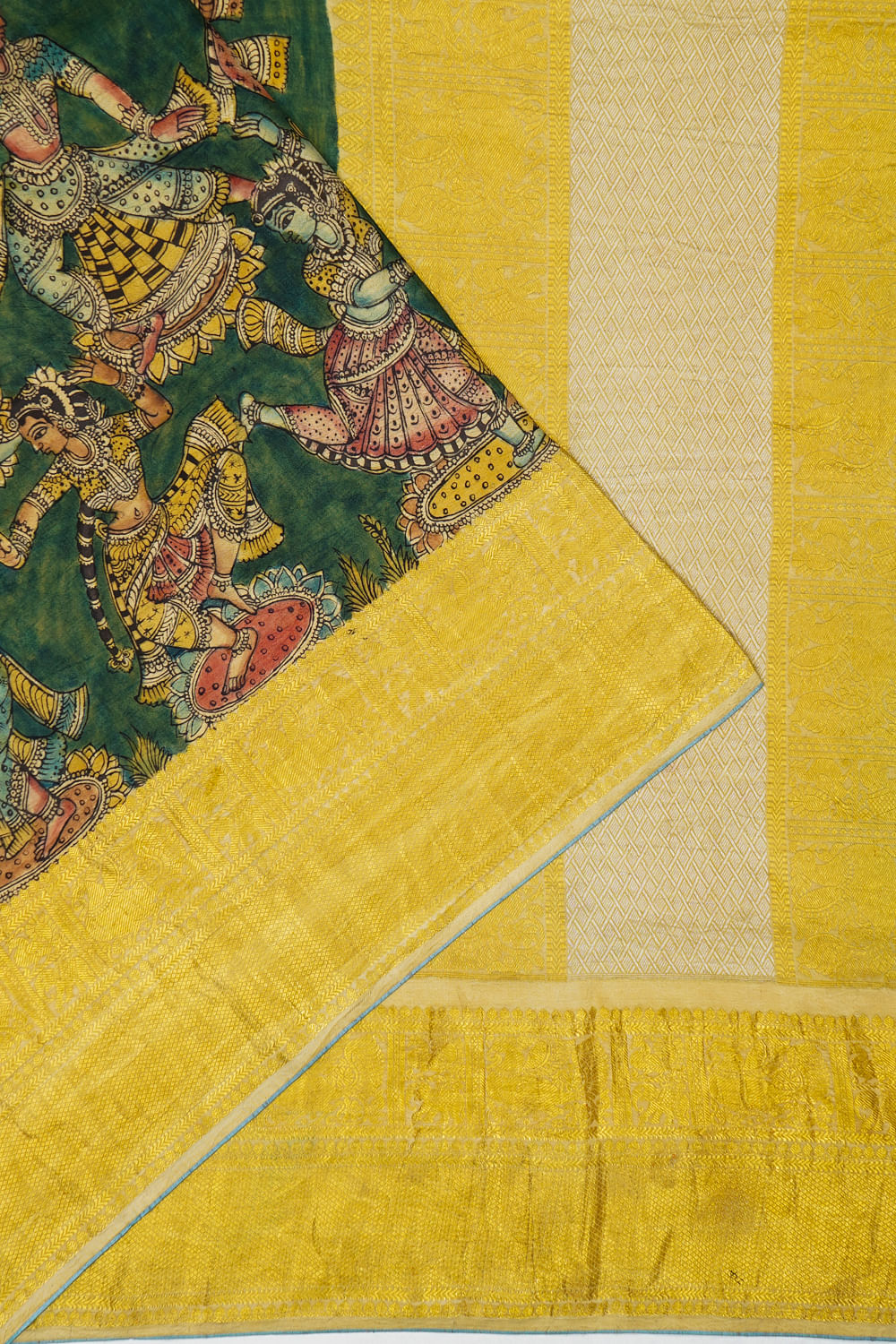 Kanchipuram Silk Handpainted Bharatanatyam Kalamkari Green S