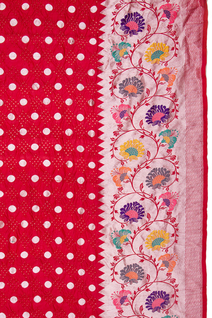 Banarasi Tussar Georgette Bandhani Butta Red Saree