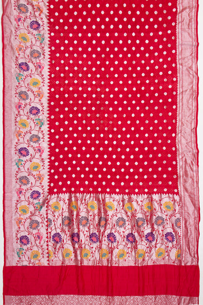 Banarasi Tussar Georgette Bandhani Butta Red Saree