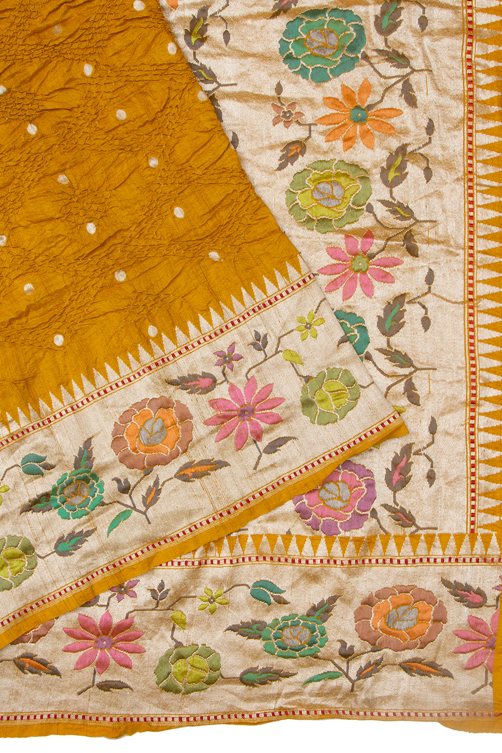Banarasi Tussar Bandhani And Butta Yellow Saree