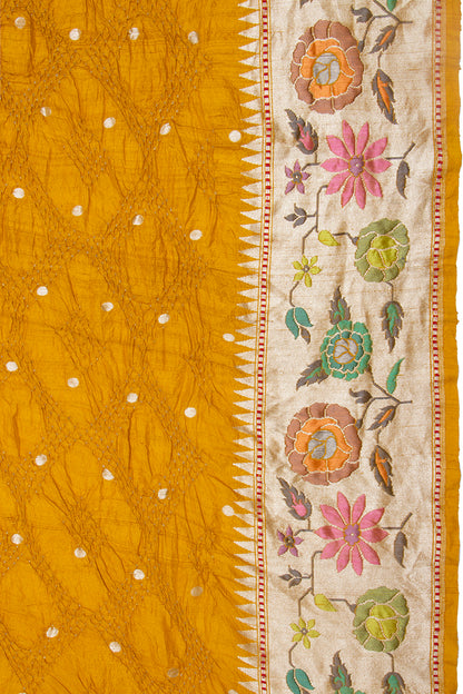 Banarasi Tussar Bandhani And Butta Yellow Saree