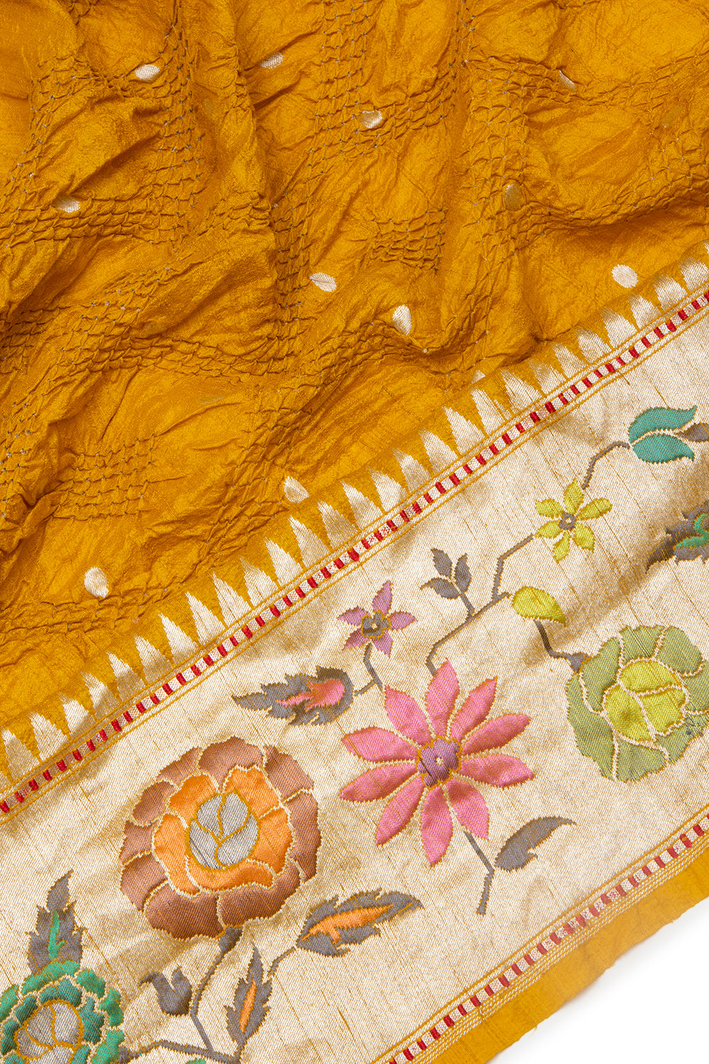 Banarasi Tussar Bandhani And Butta Yellow Saree