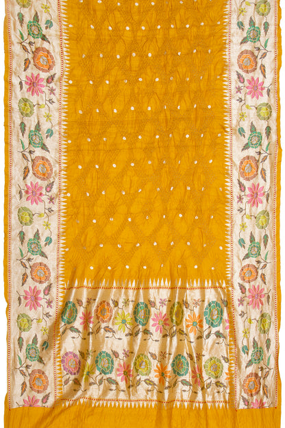 Banarasi Tussar Bandhani And Butta Yellow Saree