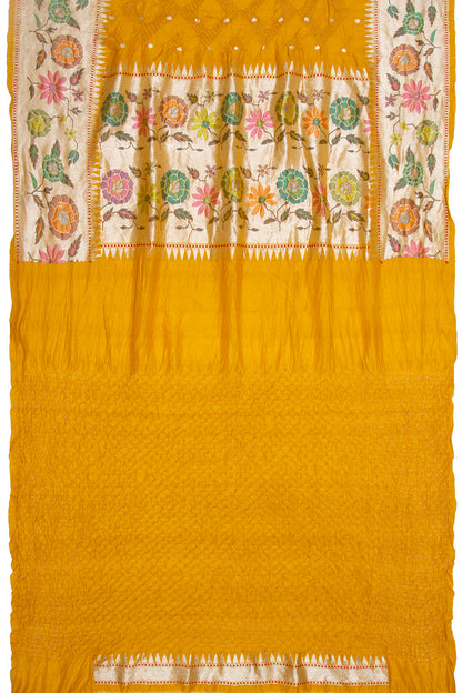 Banarasi Tussar Bandhani And Butta Yellow Saree