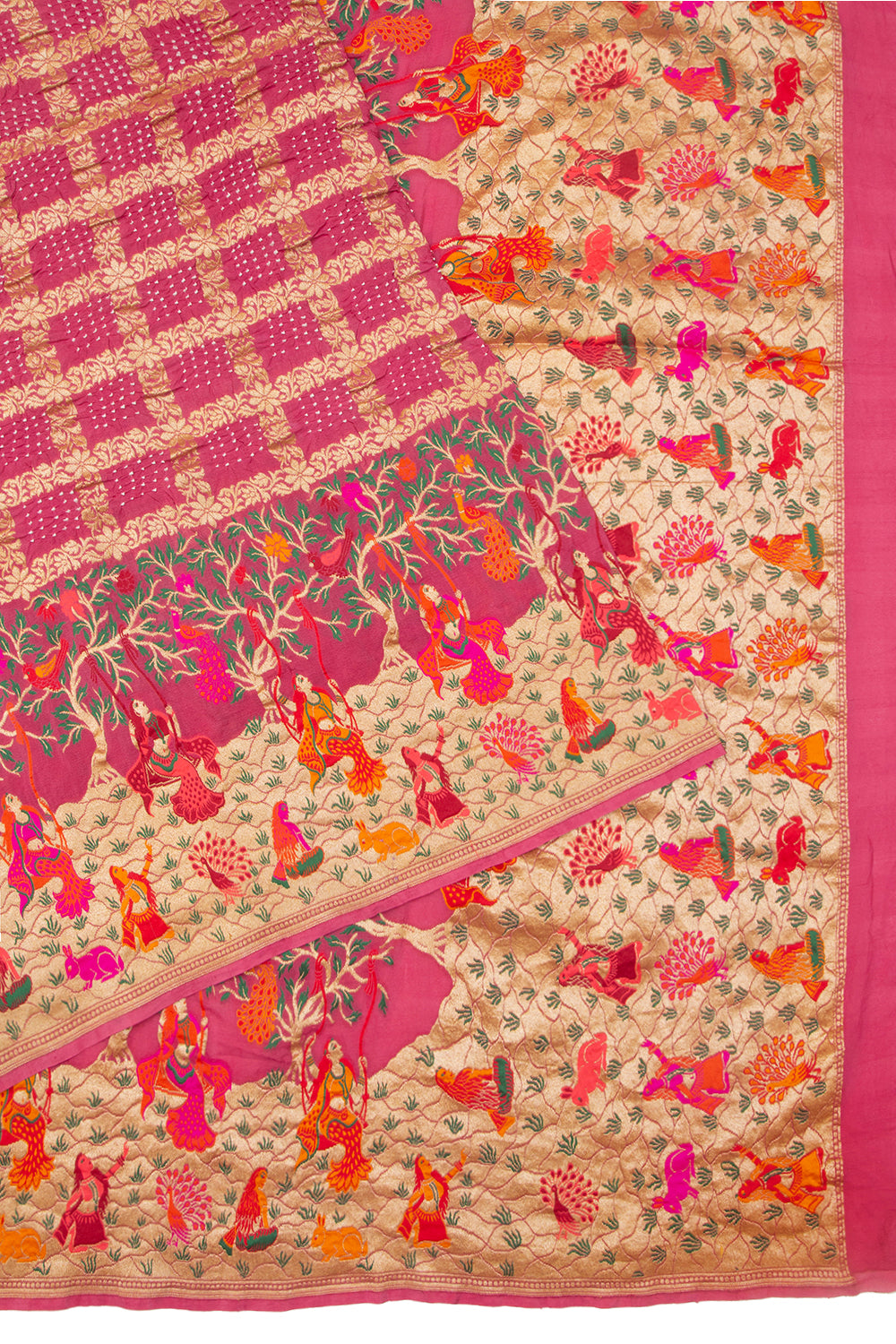 Banarasi Silk Bandhani Checks Pink Saree