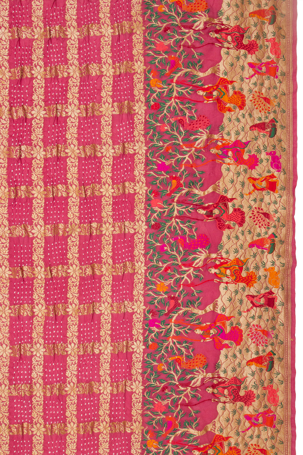 Banarasi Silk Bandhani Checks Pink Saree