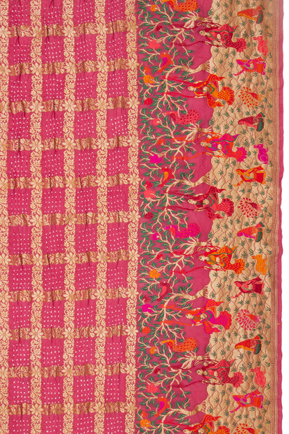 Banarasi Silk Bandhani Checks Pink Saree