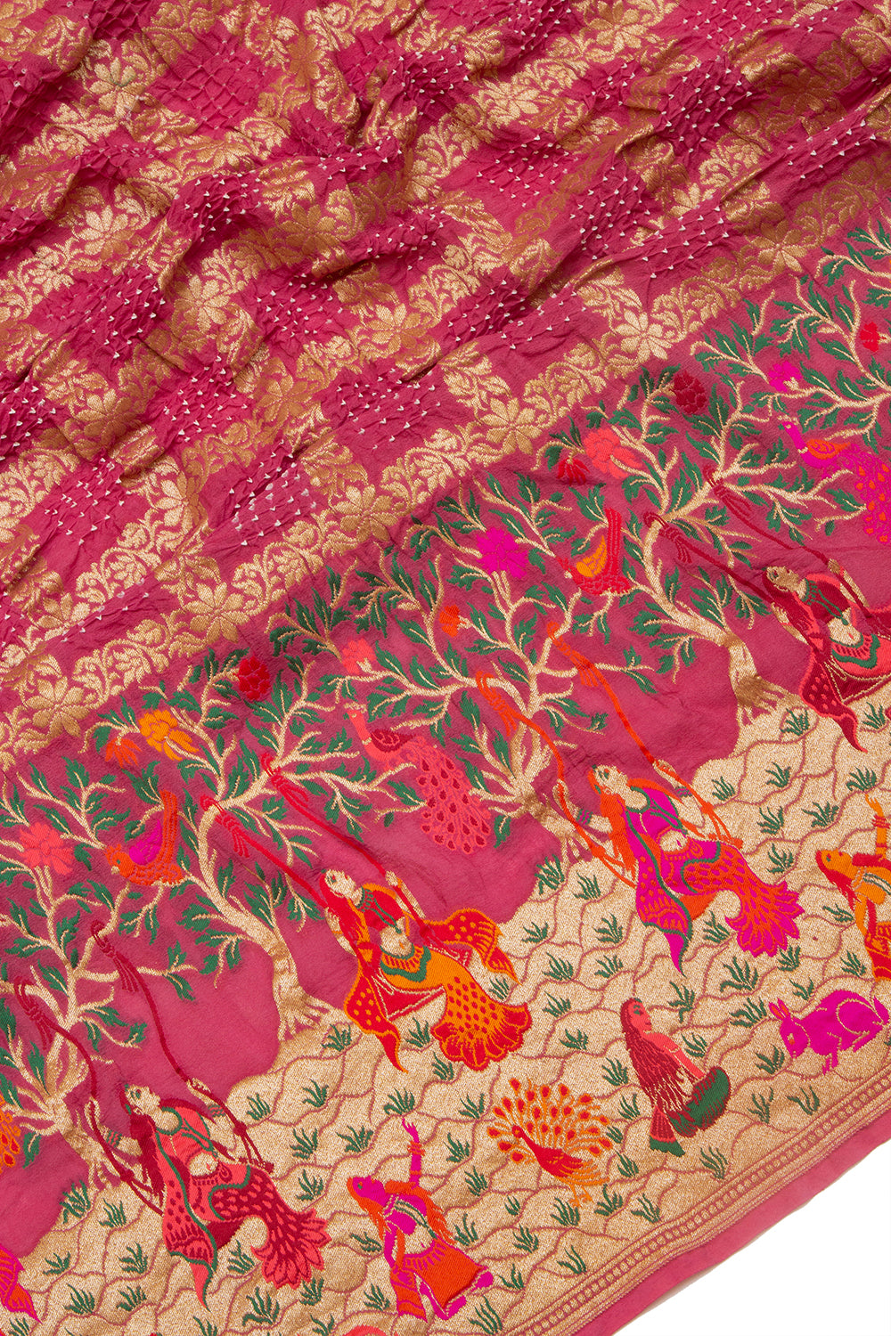 Banarasi Silk Bandhani Checks Pink Saree