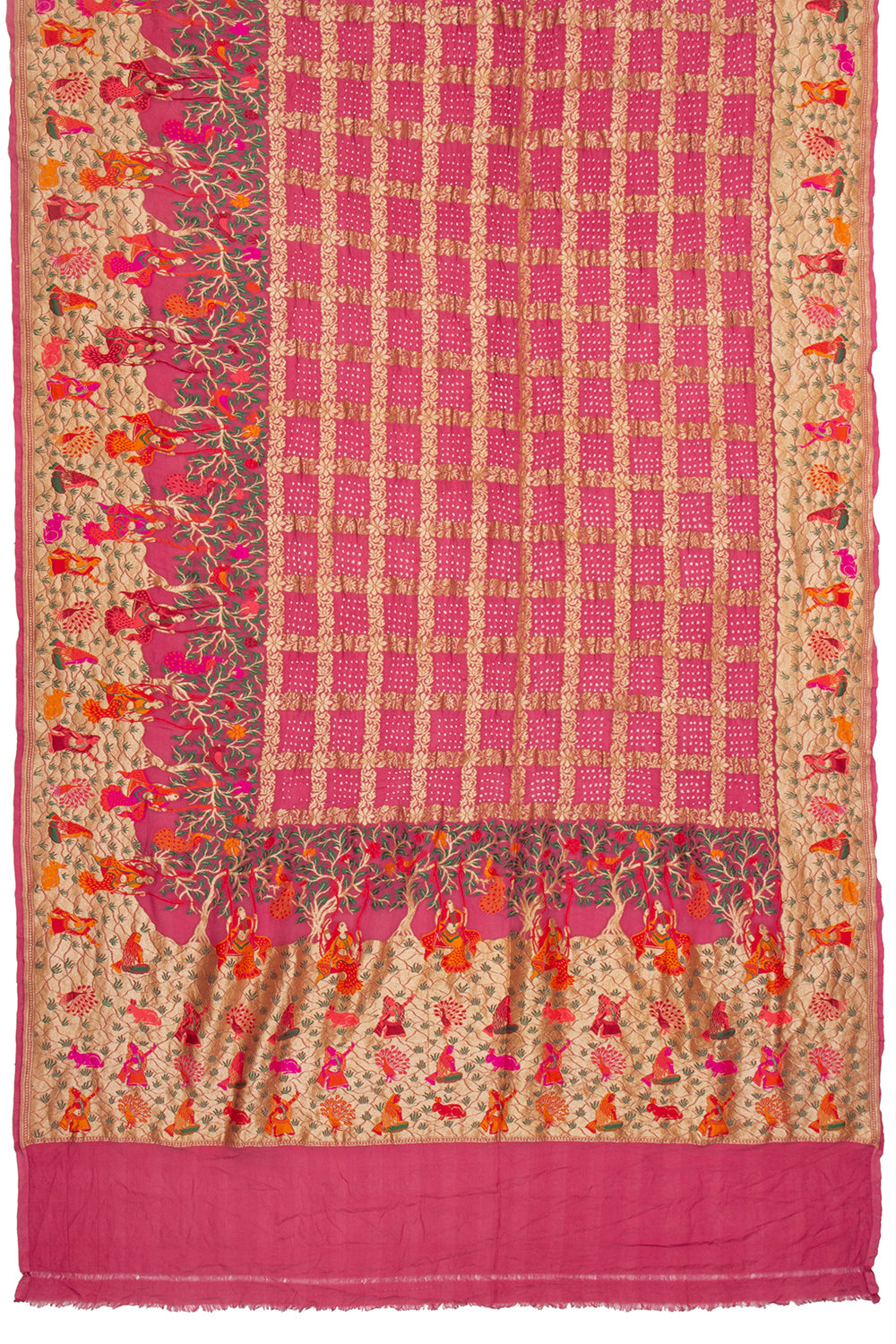 Banarasi Silk Bandhani Checks Pink Saree