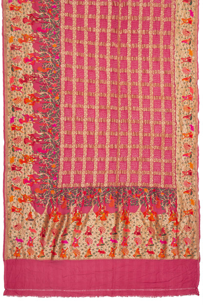 Banarasi Silk Bandhani Checks Pink Saree
