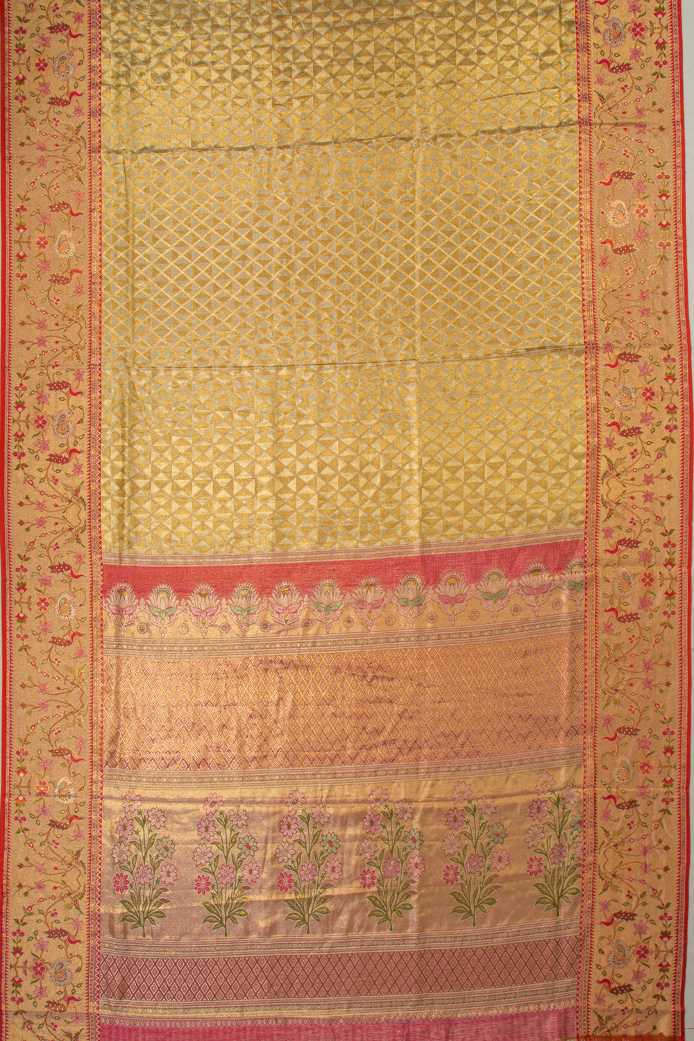 Kanchipuram Silk Tissue Brocade Gold Saree