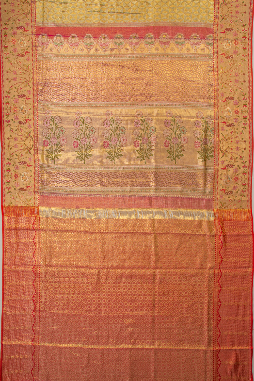 Kanchipuram Silk Tissue Brocade Gold Saree