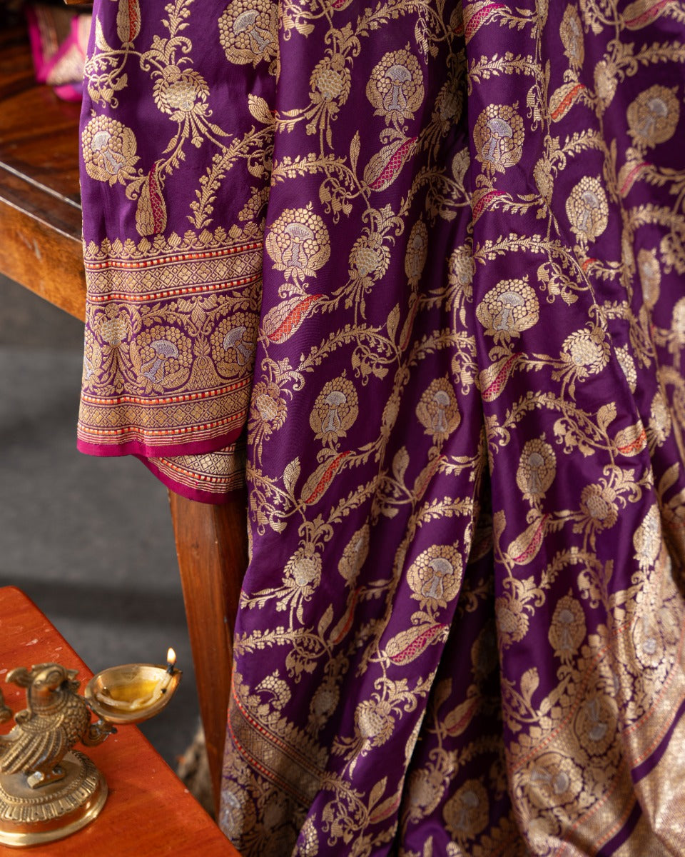Banarasi Silk Jaal Purple Saree