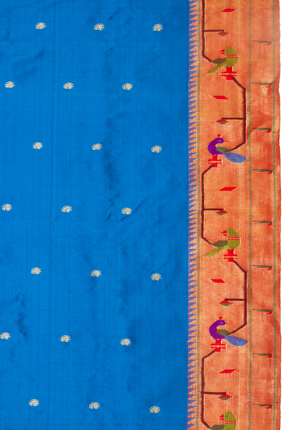 Paithani Silk Butta Royal Blue Saree With Akruthi Border
