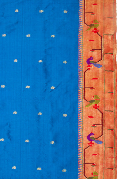 Paithani Silk Butta Royal Blue Saree With Akruthi Border
