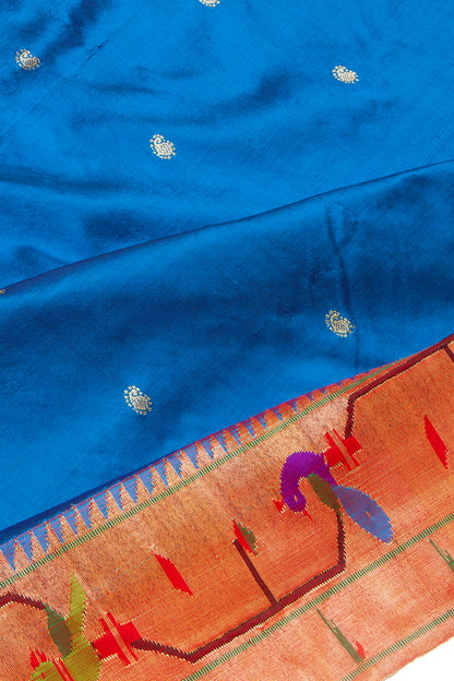 Paithani Silk Butta Royal Blue Saree With Akruthi Border