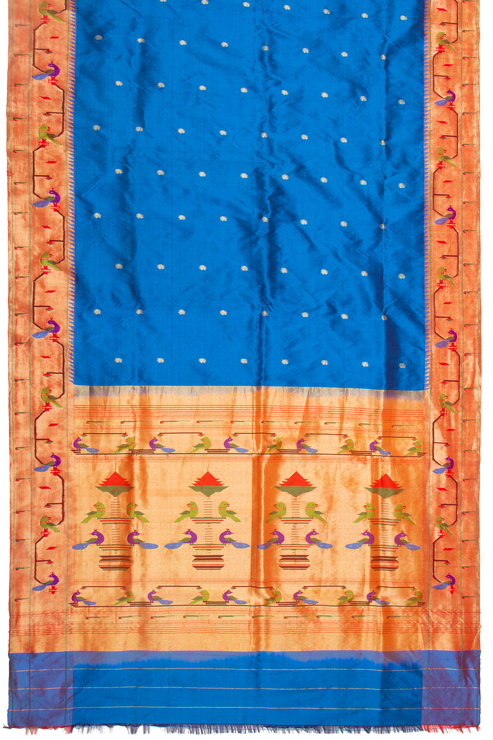 Paithani Silk Butta Royal Blue Saree With Akruthi Border