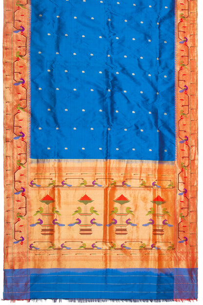 Paithani Silk Butta Royal Blue Saree With Akruthi Border