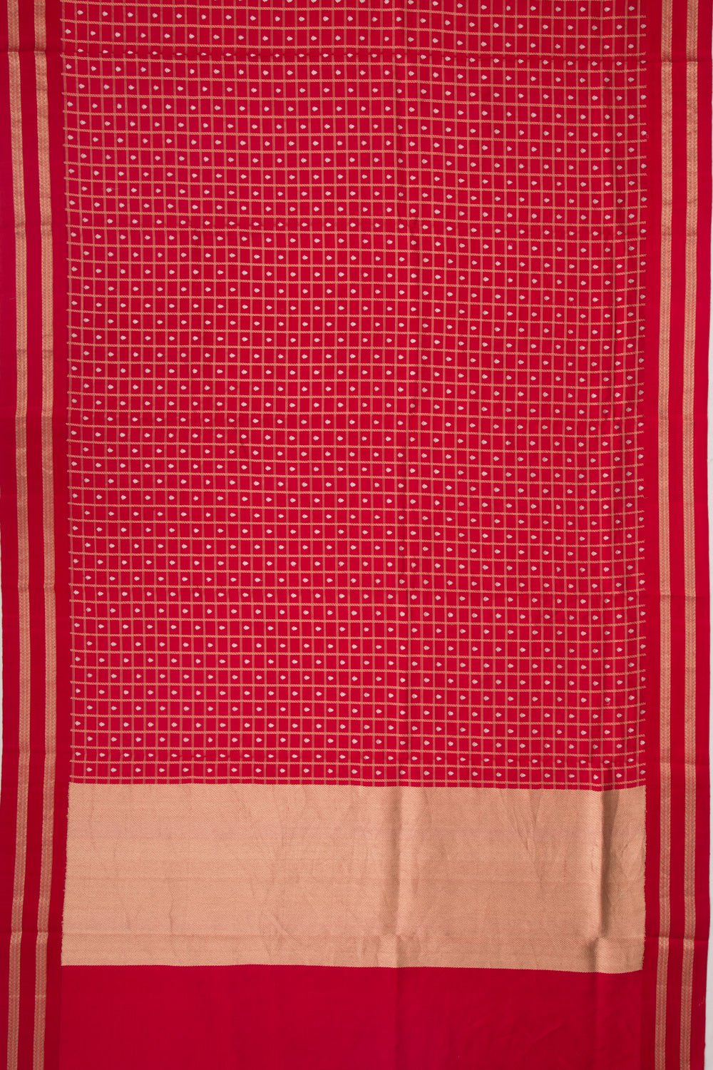 Banarasi Silk Checks And Butta Red Saree With Satin Border