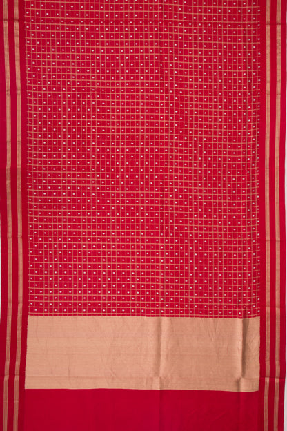 Banarasi Silk Checks And Butta Red Saree With Satin Border