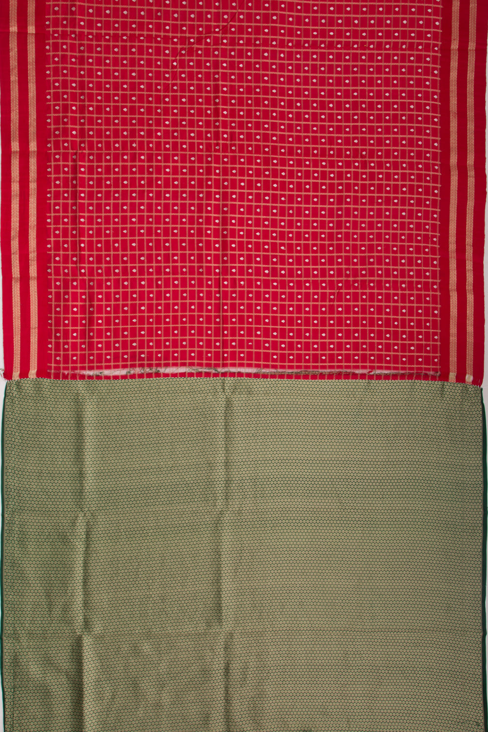 Banarasi Silk Checks And Butta Red Saree With Satin Border