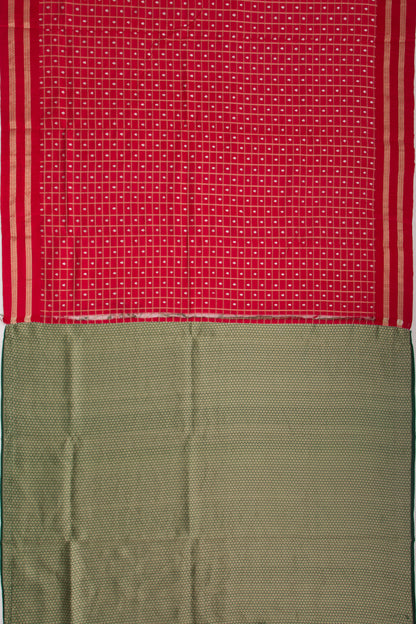 Banarasi Silk Checks And Butta Red Saree With Satin Border