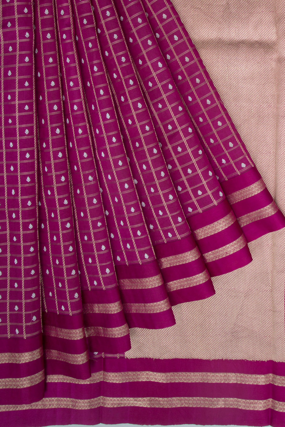Banarasi Silk Checks And Butta Purple Saree With Satin Border