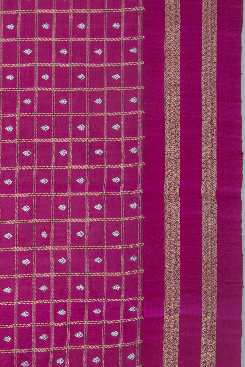 Banarasi Silk Checks And Butta Purple Saree With Satin Border