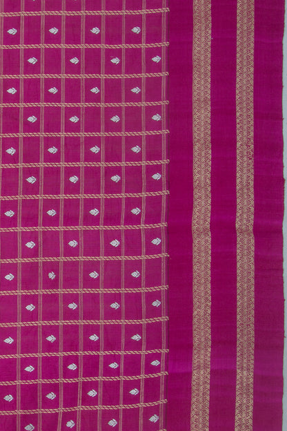 Banarasi Silk Checks And Butta Purple Saree With Satin Border