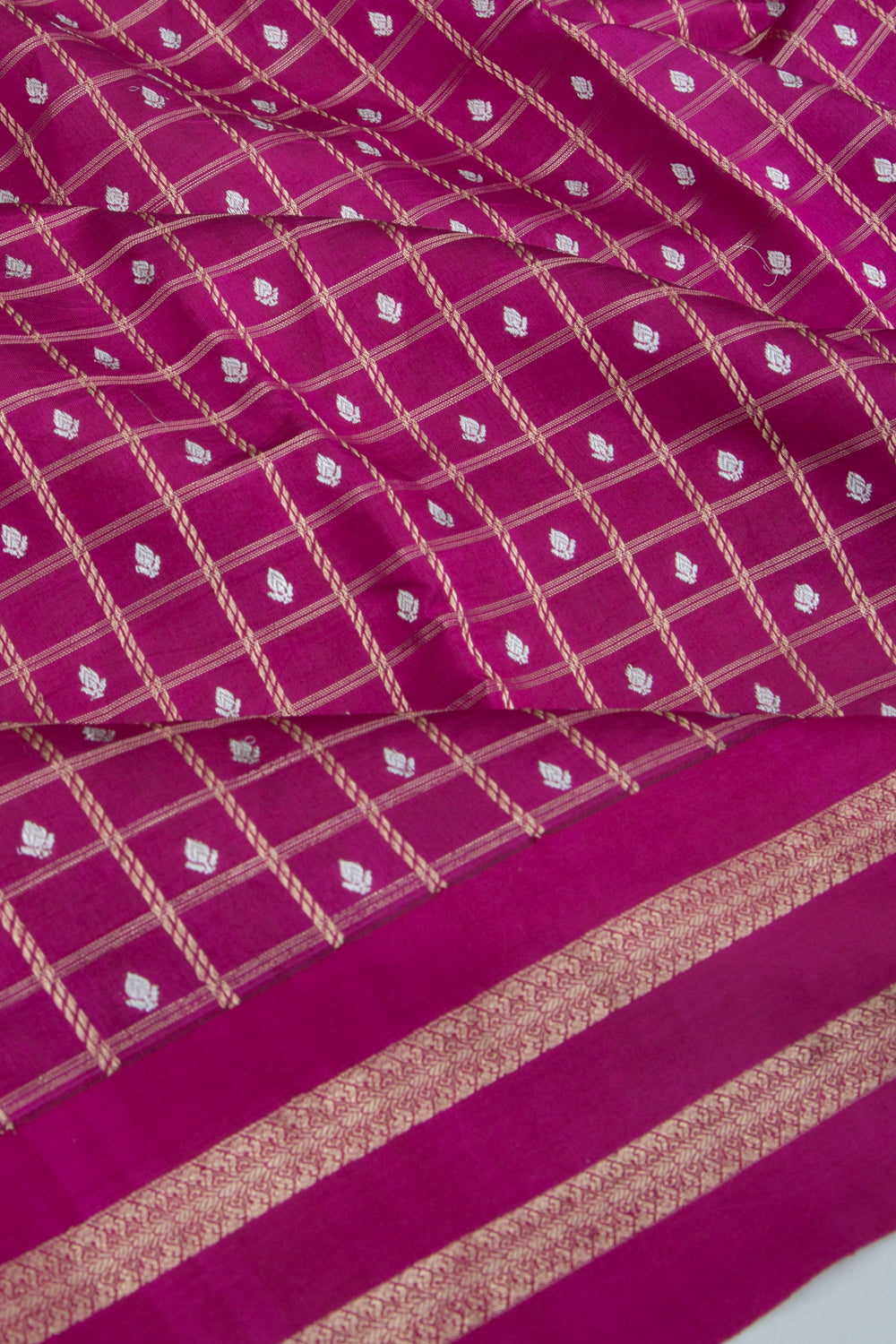 Banarasi Silk Checks And Butta Purple Saree With Satin Border