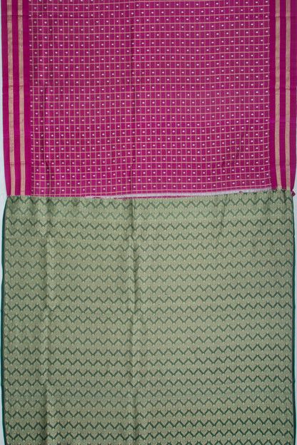 Banarasi Silk Checks And Butta Purple Saree With Satin Border