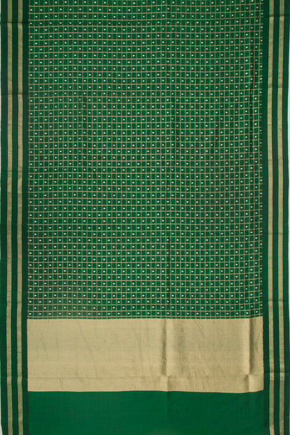 Banarasi Silk Checks And Butta Dark Green Saree With Satin Border