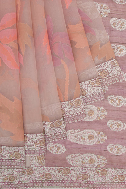 Dhakai Kora Organza Jamdani Lilac Saree With Attached Border