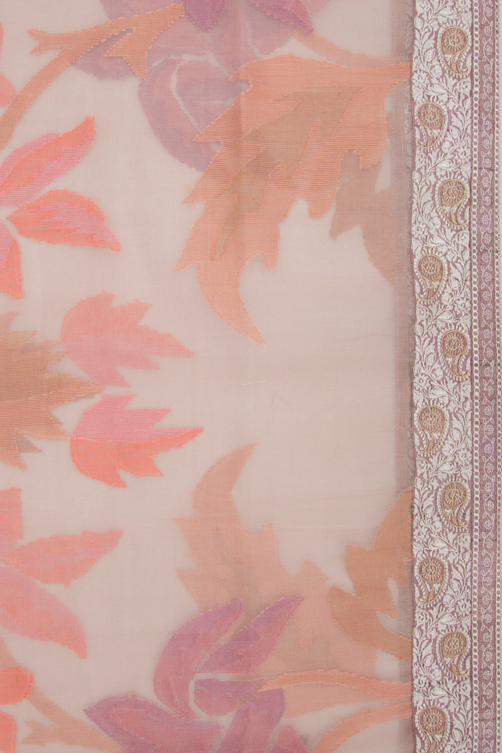 Dhakai Kora Organza Jamdani Lilac Saree With Attached Border