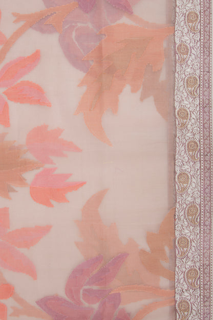 Dhakai Kora Organza Jamdani Lilac Saree With Attached Border