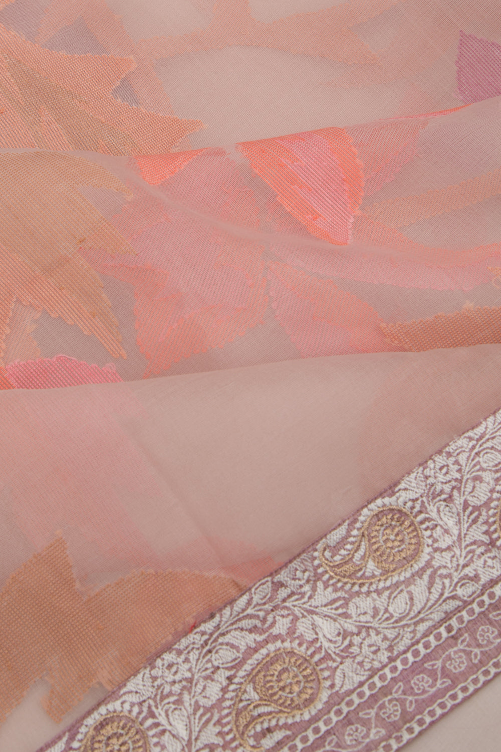 Dhakai Kora Organza Jamdani Lilac Saree With Attached Border