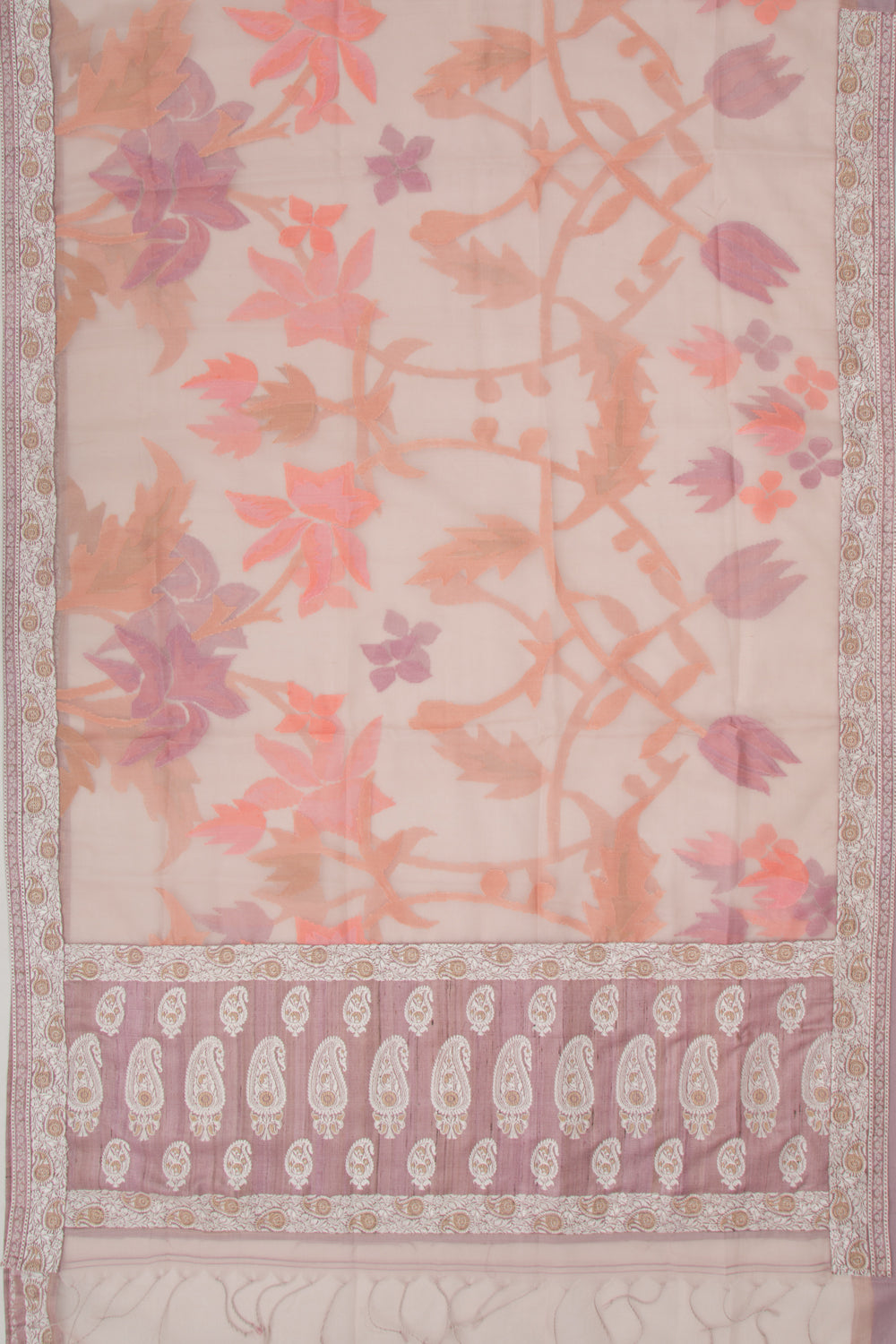 Dhakai Kora Organza Jamdani Lilac Saree With Attached Border