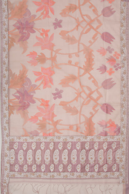 Dhakai Kora Organza Jamdani Lilac Saree With Attached Border
