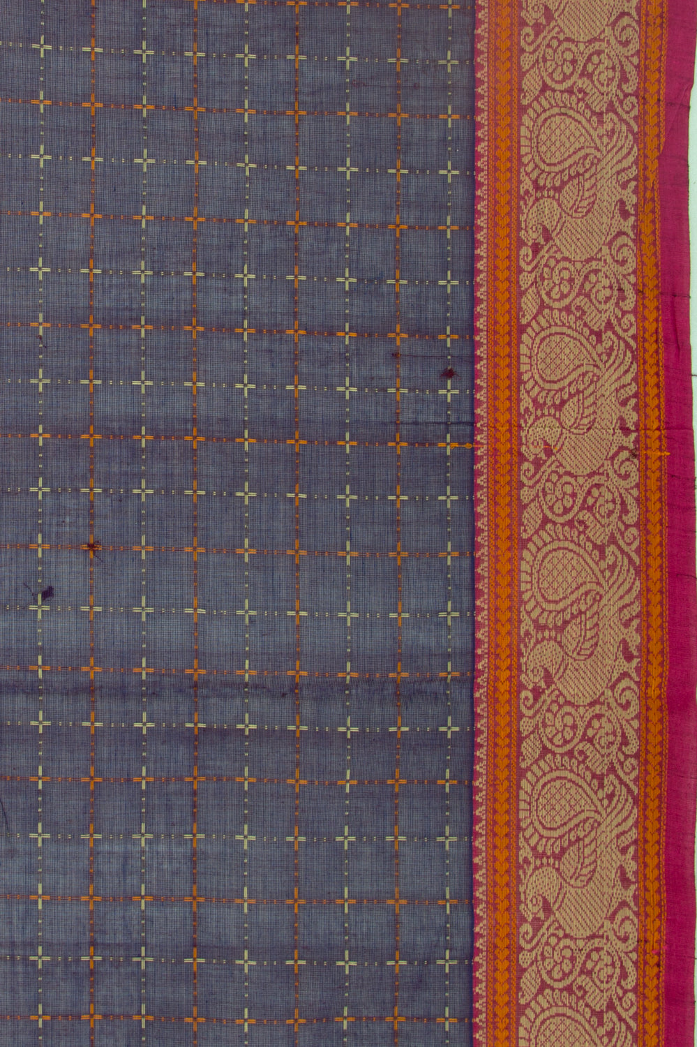 Kanchi Cotton Checks Dark Purple Saree