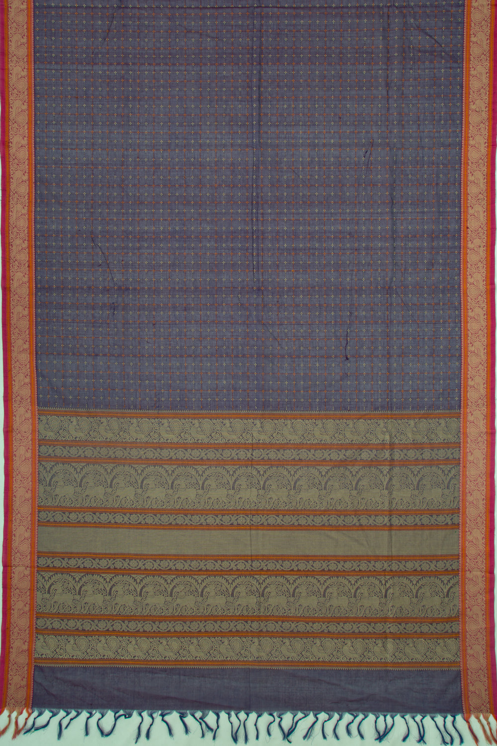 Kanchi Cotton Checks Dark Purple Saree