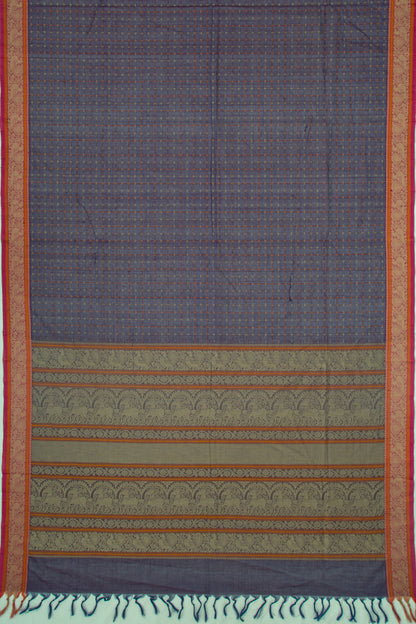 Kanchi Cotton Checks Dark Purple Saree